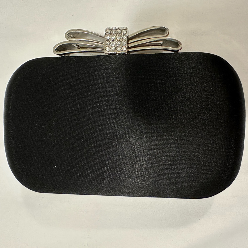 Satin Black Clutch with Silver strap